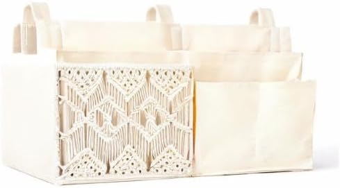 Mkono Bedside Caddy, Macrame Bunk Bed Hanging Organizer, 7 Pockets Ivory | Dorm Room Essentials, Boho Storage Bag, Remote Books Magazines Phone Snacks Drinks Holder, Bedroom Nursery Loft Baby Bed Rail