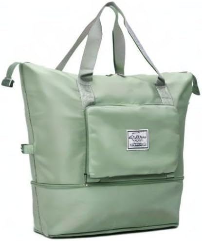 Large Capacity Folding Travel Bag, Lightweight Waterproof Luggage Bag, Expandable Travel Duffel Bag, Dry Wet Separated Gym Tote Bag, Weekender Overnight Bags for Women and Man (Light Green)