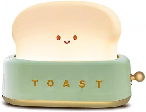 QANYI Desk Decor Toaster Lamp, Rechargeable Small Lamp with Smile Face Toast Bread Cute Toaster Shape Room Decor Night Light for Bedroom, Bedside, Living Room, Dining, Desk Decorations, Gift