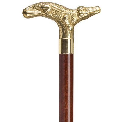 Alligator Solid Cast Brass Handle Cane Color: Walnut