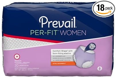 Prevail Per-Fit for Women Daily Protective Underwear, Pull-up Disposable Adult Diaper for Women, Extra Absorbency, Medium, 18 Count Bag