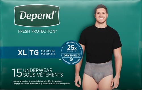Depend FIT-Flex Incontinence Underwear for Men, Maximum Absorbency, Disposable, Extra-Large, Grey, 15 Count (Pack of 4)