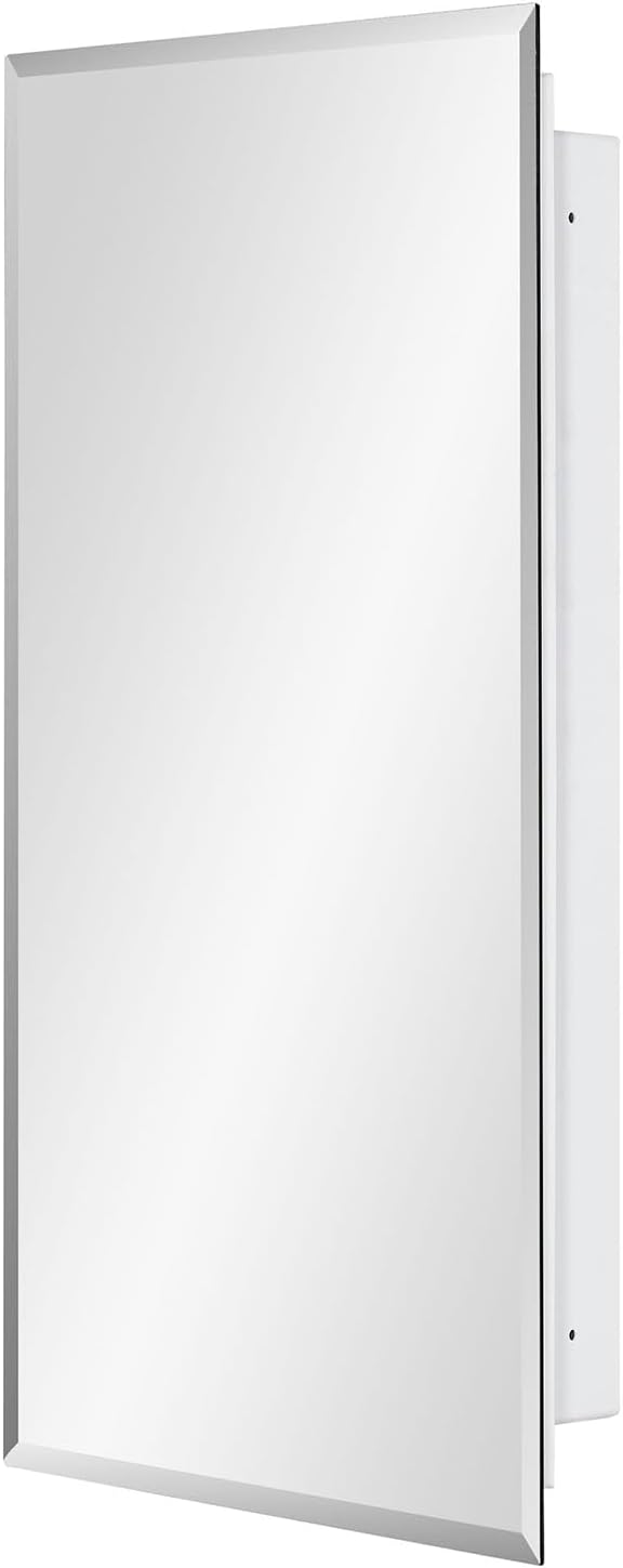 Plastic Medicine Mirror Cabinet for Bathroom 16 x 28 inch, Recessed and Surface Mount