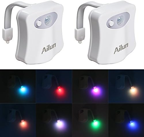 Ailun Toilet Night Light Motion Sensor LED 8 Colors Changing, 2 Pack | Motion Sensor Activated, Toilet Bowl Illuminate, Battery Not Included, Perfect with Water Faucet Light