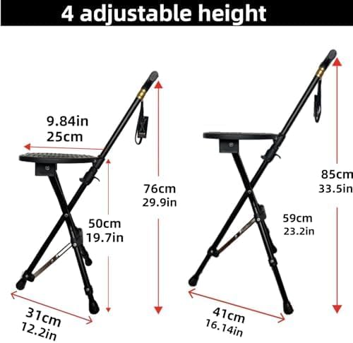 Anti-Slip Walking Cane with Seat Folding Lightweight,Walking Stick Height Adjustment,Portable and Sturdy Cane Chair for Travel Outdoor Use, Queuing, Elderly Women and Men