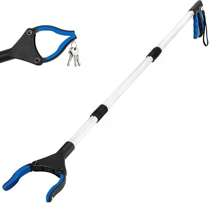 43" Grabber Reacher Tool, Foldable Reacher Grabber Pickup Tool with 360° Rotating Jaw & Magnets, Extra Long Trash Picker Upper Grabber, Lightweight Grabbers for Seniors (Blue)