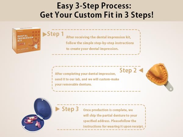 Custom Partial Dentures for Women with No Teeth, Temporary Dentures for Men, Removable Dentures for Tooth, Personalized Replacement Teeth, Adjustable & Comfortable, Easy to Use (3 Teeth)