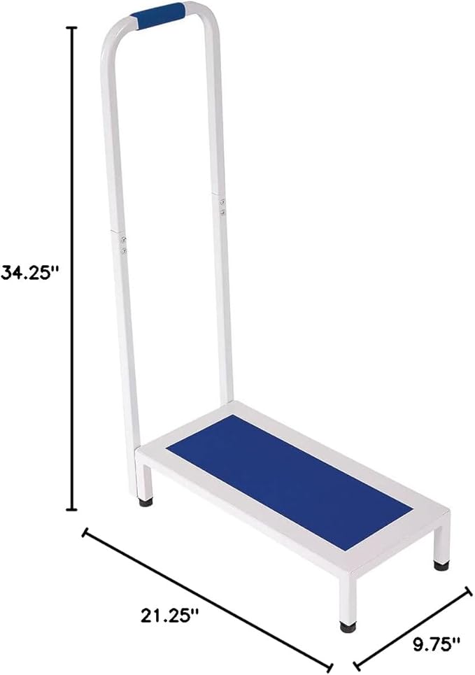 Support Step Stool with Handle, 21.25” L x 9.75” W x 34.25” H with 5” Step Height – Durable Steel Construction with Rubber Feet, Non-Slip Textured Step Platform for Seniors