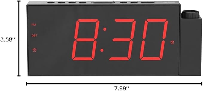 Mesqool Digital Projection Alarm Clock with Dual Alarms, 5 Levels Dimmer | 180° Rotatable Projector,12/24H & DST, Large LED, Snooze, with Battery Backup, Loud Alarm Perfect for Heavy Sleepers