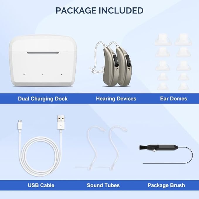 Hearing Aids for Seniors with Noise Cancelling, Rechargeable Hearing Amplifier with with Smart APP Control for People with Hearing Loss(Silver)