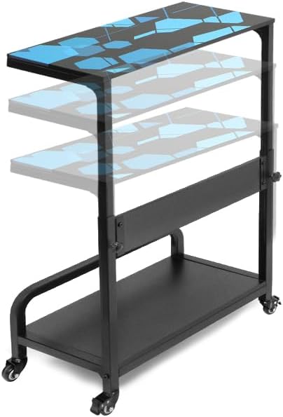 Height Adjustable Computer Tower Stand, Compact Printer Stand, 2 Tier for ATX Case, Extra Large CPU Floor Stand PC Tower Stand CPU Holder Cart with Guard Rail 32.7" X 21.6" X 15.8", Blue