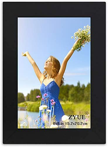 6x8 inch Picture Frame Made of 100% Solid Wood and High Definition PlexiGlass Display Pictures for Table Top Display and Wall Mounting Photo Frame Black