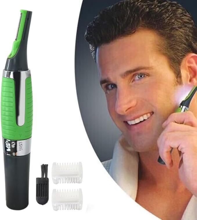 Men Nose Ear Face Neck Eyebrow Hair Mustache Beard Trimmer Shaver Clipper PE-Green