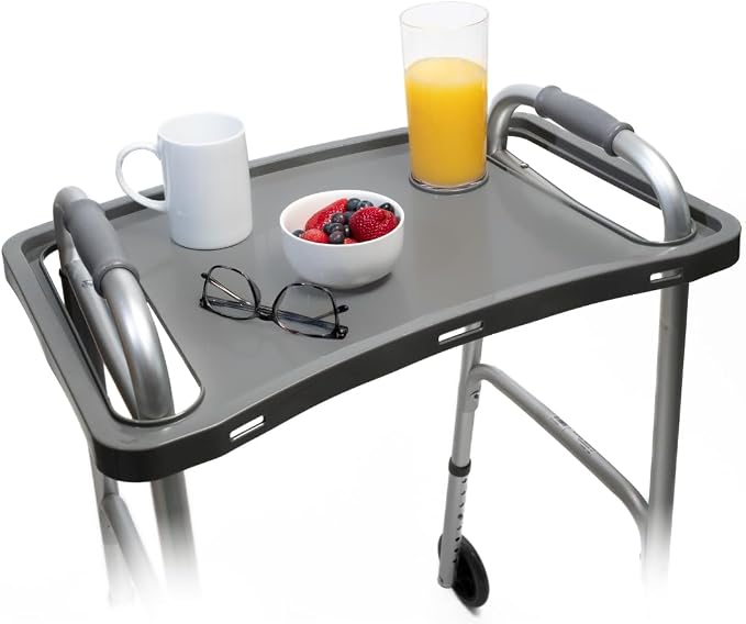 StrongArm Walker Tray with Cup Holder, Tray for Folding Walkers, Food Tray, Walker Accessories, Tray Table for Standard Adult Walkers (Gray)