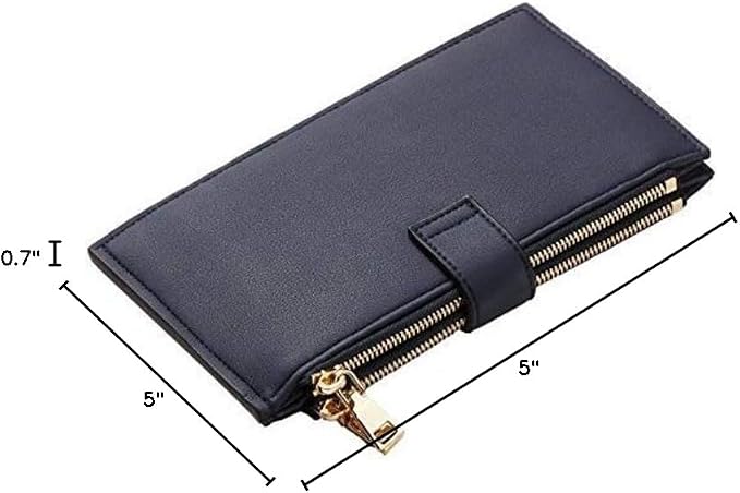 Travelambo Womens Leather Bifold Wallet, Slim RFID Blocking Card Holder | Large Capacity, 16 Card Slots & ID Window, 2 Zipper Pockets, Dual Snap Closure, Slim Lightweight, RFID Privacy Protection