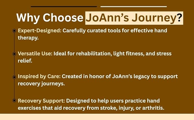 Hand Therapy Kit for Stroke and Aneurysm Recovery, OT/PT Rehab Tools for Dexterity, Fine Motor Skills and Hand Coordination, Home Therapy Set for Survivors and Caregivers, by JoAnn’s Journey