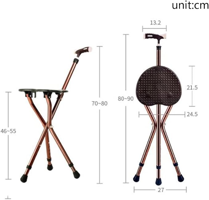 Folding Chair Cane Stool Crutch High Chair Collapsible Counter Stools Walking Chair for Elders Adjustable Height (Color : Brown)