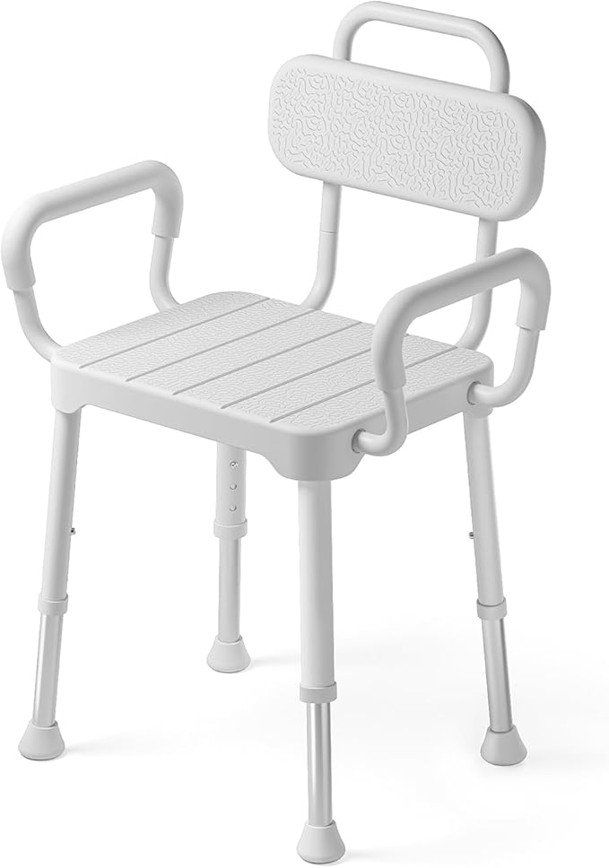 Shower Chair for Inside Shower,Bath Chair with Arms and Back,Aluminum Shower Stool for Tub,Slip Resistant Shower Bench,Height-Adjustable Shower Seat with Handles for Seniors,Neutral Gray
