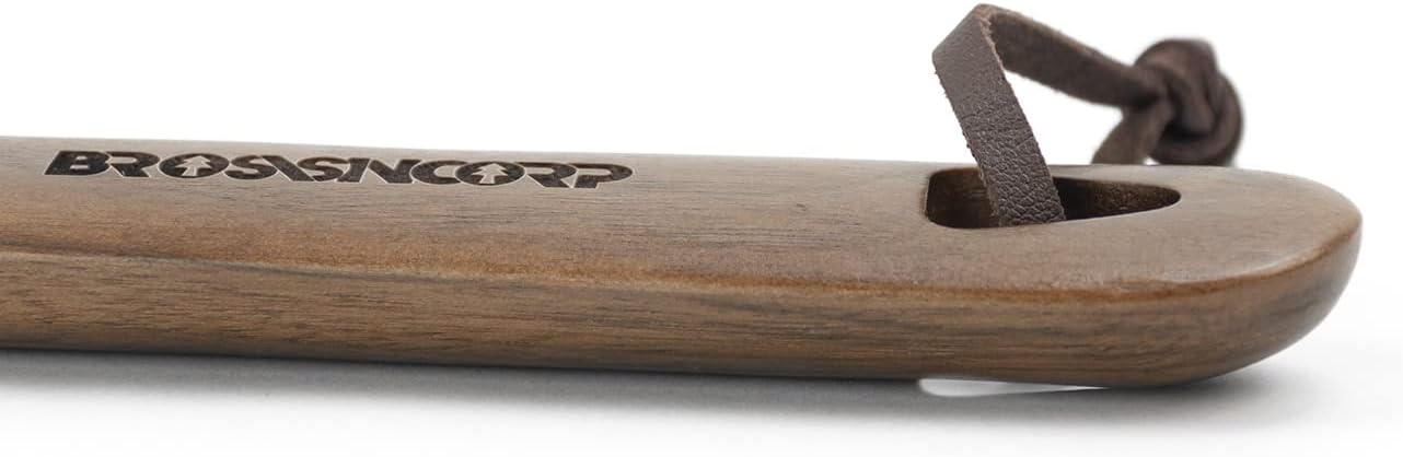 Brosisincorp Wooden Shoe Horn Long Handle for Seniors Helper | Solid Black Walnut Wood, Smooth Finish, Leather Hanging Loop Wall Mount, Reduce Bending Over, for Pregnant Women Back Pain