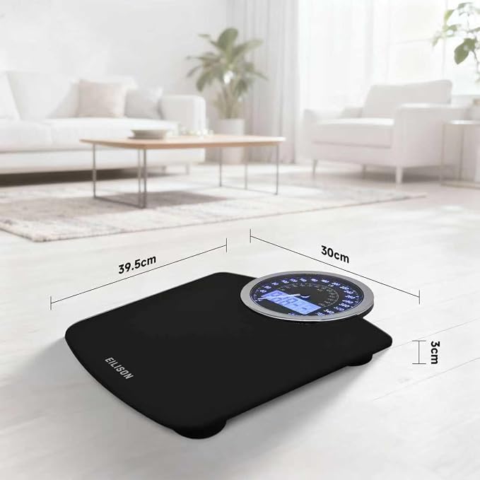 EILISON Highly Advance 2-in-1 Digital & Analog Weighing Scale for Body Weight-400lbs, 4 High Precison GX Sensor Accurate, Thick Tempered Glass, Extra Large Display (Black)