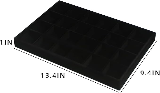 Coward 2PC Black Velvet Stackable 24 Gird Jewelry Organizer Tray Necklace Earring Box Storage Drawer Ring Earring Display Holder (24grid+24grid)