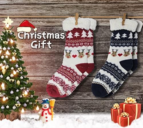 BenSorts Women Winter Thick Slipper Socks with Grippers Non Slip Warm Fuzzy Socks Christmas Gifts