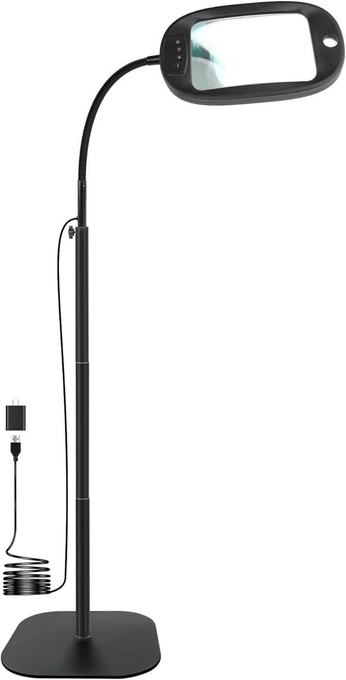 Upgraded 30X 10X Floor Magnifying Glass with Light and Stand, Heightened 3-in-1 Magnifying Lamp for Close Work, Large Lighted Magnifying Glasses for Reading Sewing, Crafts, Painting, Hobbies