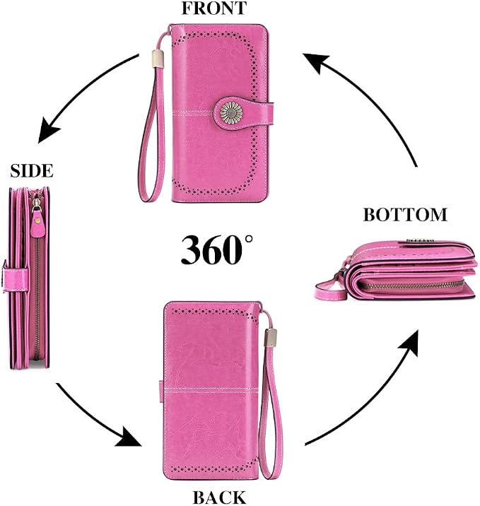 SENDEFN Wallets for Women Leather Credit Card Holder with RFID Blocking Large Capacity Wristlet | with RFID Blocking