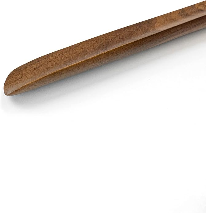Brosisincorp Wooden Shoe Horn Long Handle for Seniors Helper | Solid Black Walnut Wood, Smooth Finish, Leather Hanging Loop Wall Mount, Reduce Bending Over, for Pregnant Women Back Pain