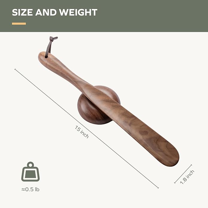 muso wood Shoe Horn 15" Long Handle for Seniors, Wooden Shoehorn for Men Women Kids Pregnancy