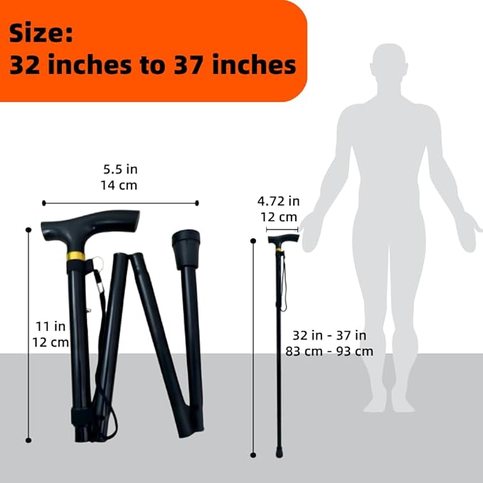 Ultra-Lightweight Foldable Cane with Wrist Strap & Ergonomic Handle - Adjustable Mobility Aid for Seniors,Adults,Women & Men - Assists Daily Walking,Stair Climbing & Balance Support