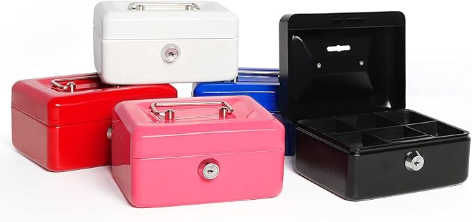 Jssmst Small Lock Cash Box, Locking Money Box for Kids with Slot on Top, White Lock Box, 5.91 x 4.72 x 2.95 inches, CB003-W