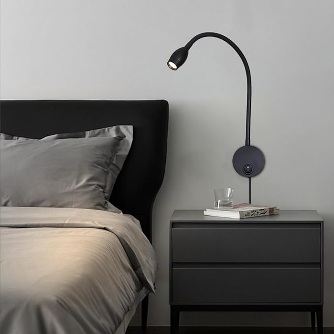 Reading Lamp Wall Sconces Light LED 3W Warm White 3000K Plug for Reading Books (Black 2pcs 3000K Cord)