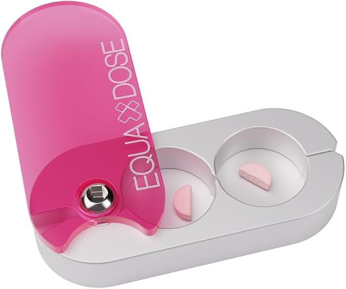 EQUADOSE Pill Splitter with Premium and Durable Aluminum Blades, Safely and Cleanly Cuts Small and Large Tablets, Vitamins, and Pills, Easy Tablet Divider for Accurate Medication Dosing, Pink