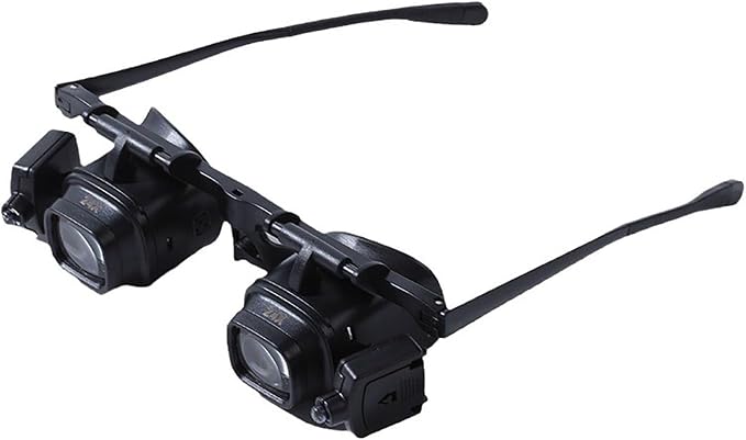 24X Headband Magnifying Glasses with 2 LED Lights, Hands-Free Head Mount Magnifier with 4 Sets of Interchangeable Lenses (2X, 6X, 10X, 24X) for Jewelry Loupe, Watch Repair, Crafting and Reading