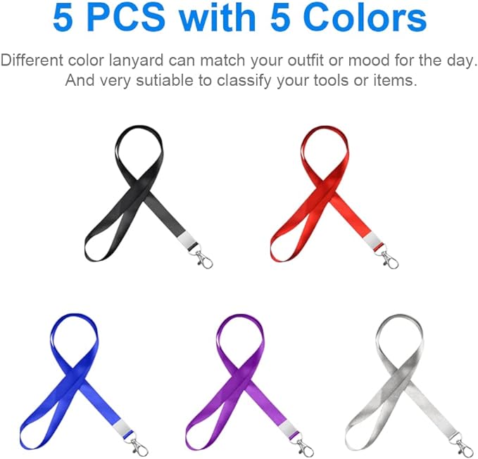 Mcyye 5 PCS Neck Badge Lanyards with Clip for Keys & ID, 5 Colors | Badge Lanyard for Cruise, Keys, Wallet, Phone, USB, Keychain, Premium Key Lanyard Strap for Teacher, Student, Men and Women