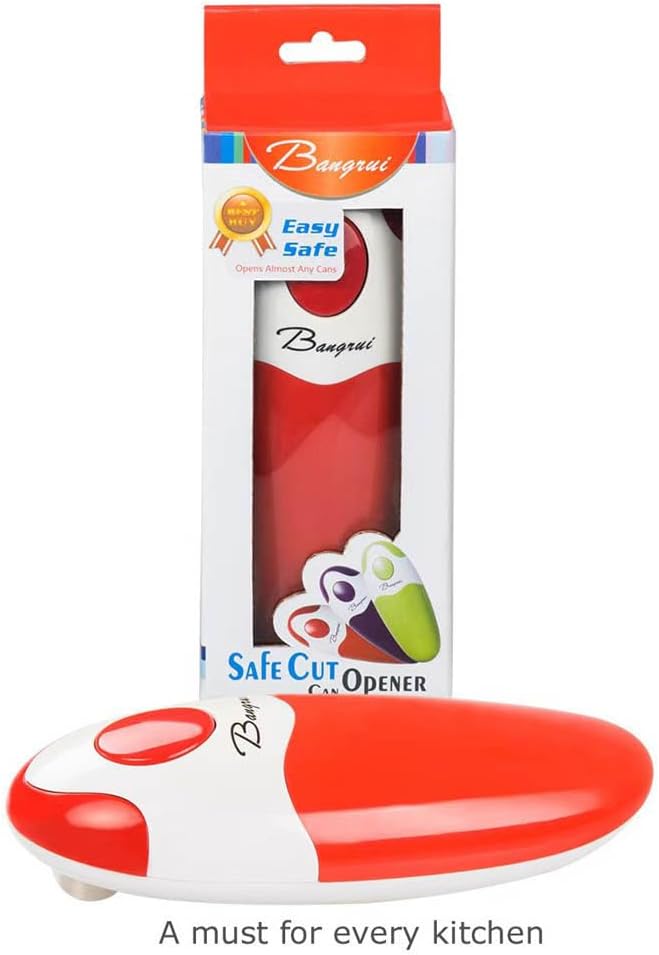 Kitchen Automatic Safety Cordless One Tin Touch Electric Can Opener&Bangrui Professional Electric Can Opener.One-touch switch .Smooth can edge.Being friendly to left-hander and arthritics! (Red)