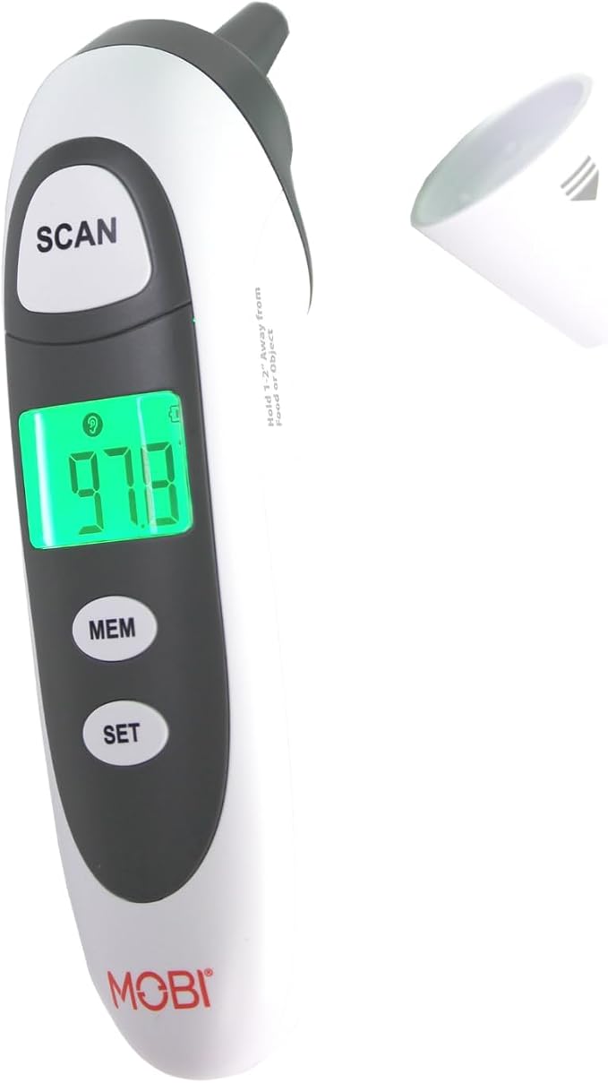 Mobi Dualscan Prime Ear & Forehead Thermometer with Food & Bottle Readings, Ear Thermometer, Forehead Thermometer, Fever Thermometer, Object Thermometer, Baby Food Thermometer, Hsa Eligible/Approved
