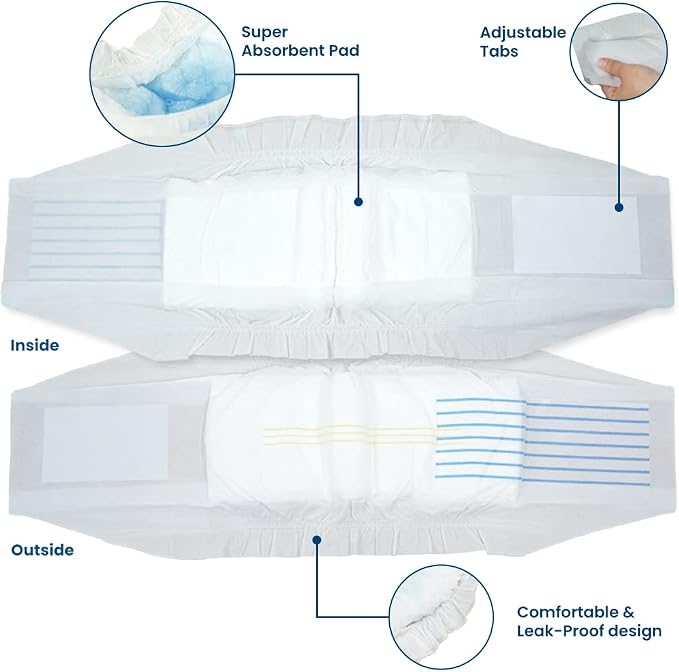 BV Dog Diapers Male Medium (Waist 13-23in) Super Absorbent - 50 Count Disposable - Doggie Diapers with Wetness Indicator - Adjustable Male Dog Wraps - Ideal for Incontinence/Training