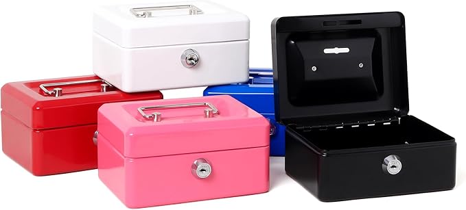 Jssmst Small Lock Cash Box, Locking Money Box for Kids with Slot on Top, Red Lock Box, 5.91 x 4.72 x 2.95 inches, CB003-R