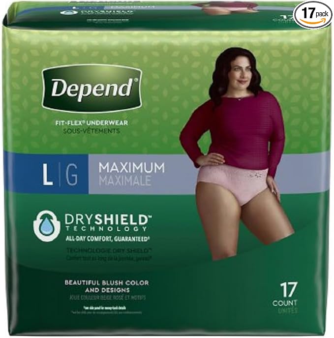 Depend FIT-FLEX Adult Underwear Pull On Large Disposable Heavy Absorbency, 48124 - Pack of 17