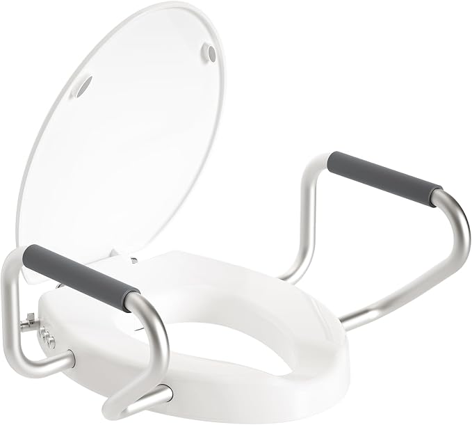Clirass Raised Toilet Seat with Handles and Bidet Attachment,Elongated - Non-Electric Bidet with Dual Nozzles - Elevated Toilet Risers for Seniors & Limited Mobility - Easy Install & Clean
