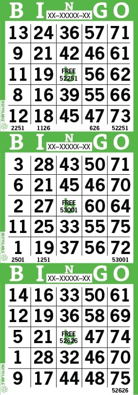 Bingo Paper Sheets – 3 Faces, 12" x 4" – Pack of 500 Disposable Bingo Cards – Recyclable Dauber Paper for Seniors, Adults & Community Events (Green)