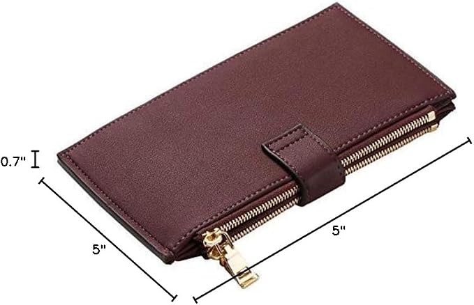 Travelambo Womens Leather Bifold Wallet, Slim RFID Blocking Card Holder | Large Capacity, 16 Card Slots & ID Window, 2 Zipper Pockets, Dual Snap Closure, Slim Lightweight, RFID Privacy Protection