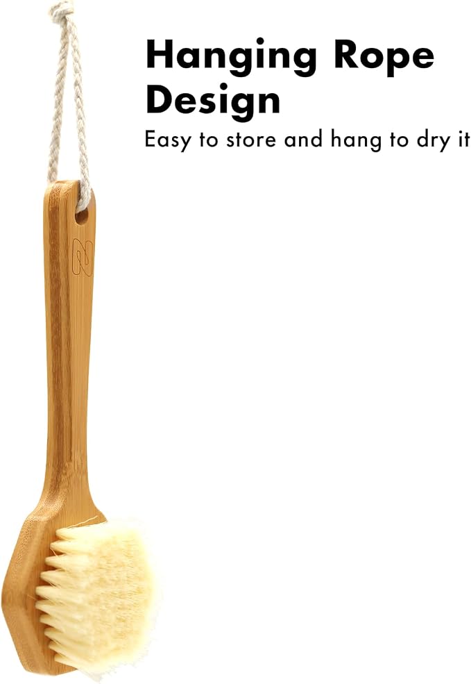 NORTHSONG Body Brush+Face Brush,Deep Cleaning Exfoliating Set,Gift Ready | Body brush,Large Head Bath Brush,17.72"Extra-Long,Curved Bamboo Handle,100% Boar Bristles,ideal for Elderly,Shoulder Pain