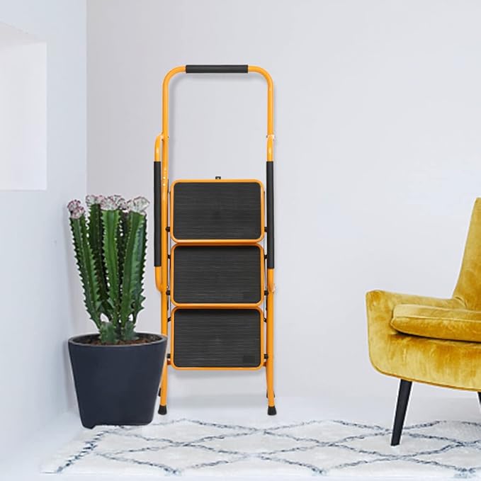 Winado 3 Step Ladder with Handrails, 330lbs Folding Step Stool, w/Non-Slip Side Armrests Large Pedal Area, Suitable for Home Office