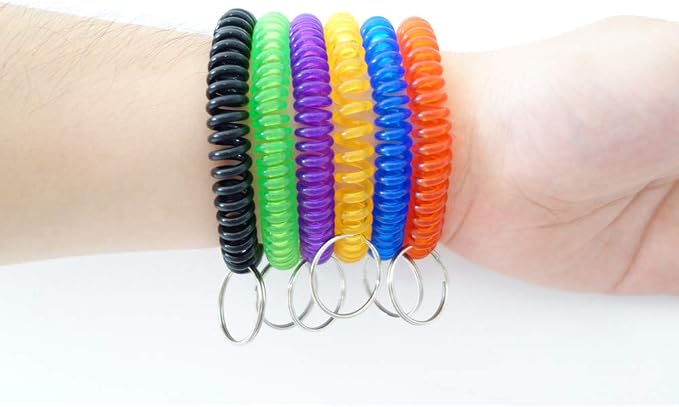 Pack of 6 Colorful Spring Spiral Wrist Coil Key Chain, Wristband Key Ring