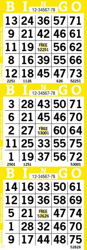Bingo Paper Sheets – 3 Faces, 12" x 4" – Pack of 500 Disposable Bingo Cards – Recyclable Dauber Paper for Seniors, Adults & Community Events (Yellow)