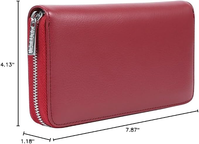Women 36 Slots RFID Blocking Card Holder Large Long Leather Zipper Organizer Accordion Wallet,Dark Red