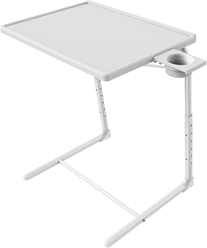 HUANUO Adjustable TV Tray Table - TV Dinner Tray on Bed & Sofa, Comfortable Folding Table with 6 Height & 3 Tilt Angle Adjustments (White)